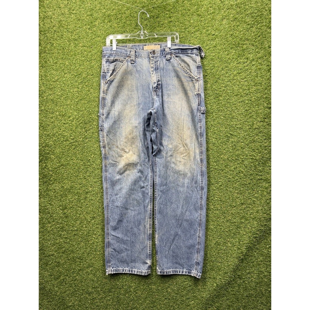 Lee Dungarees Carpenter Jeans Mens 36x32 Light Wash Denim Workwear Baggy Y2K
